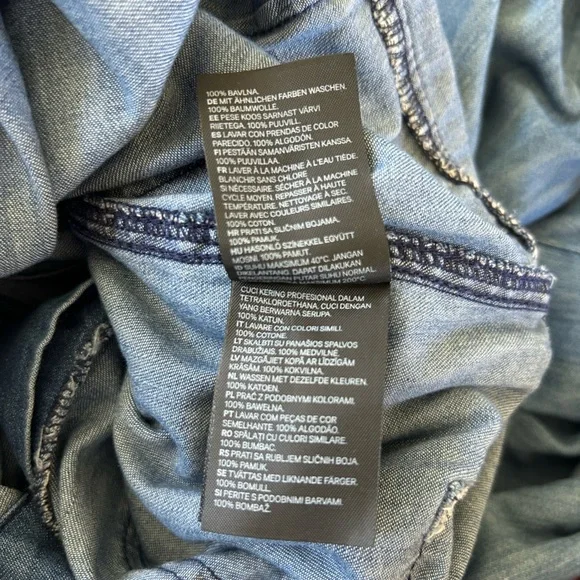 & Denim | Women's Medium Blue Lightweight Denim Jumpsuit tie waist hidden button - Picture 4 of 16